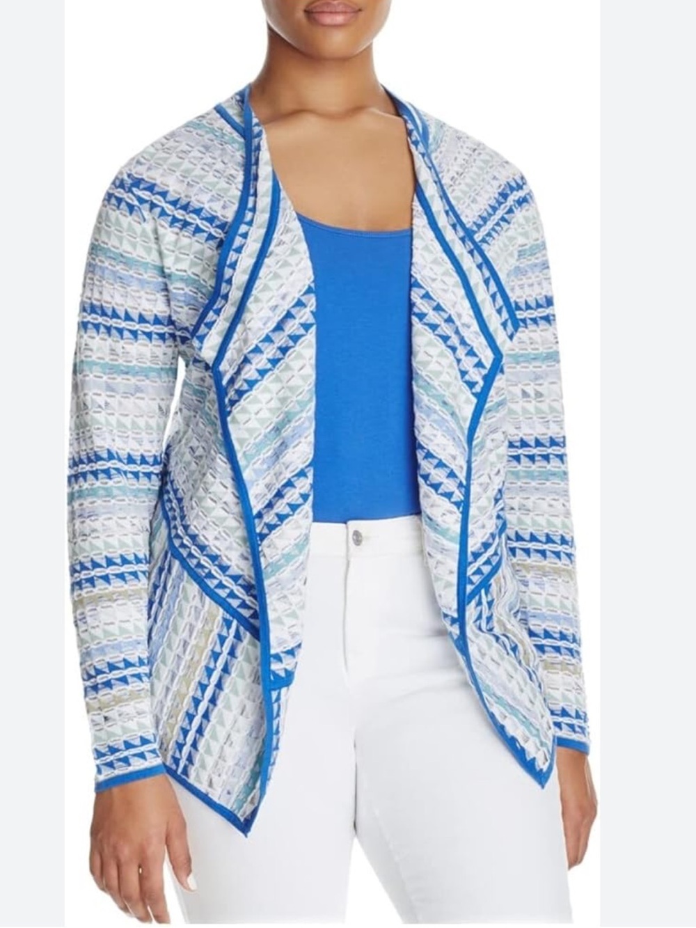 Nic +Zoe Prism Blue & White Stripe Draped
Cardigan Sweater Size PS